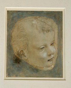 右側の4分の3の横顔の男の子の頭を研究する 作： Leonardo da Vinci